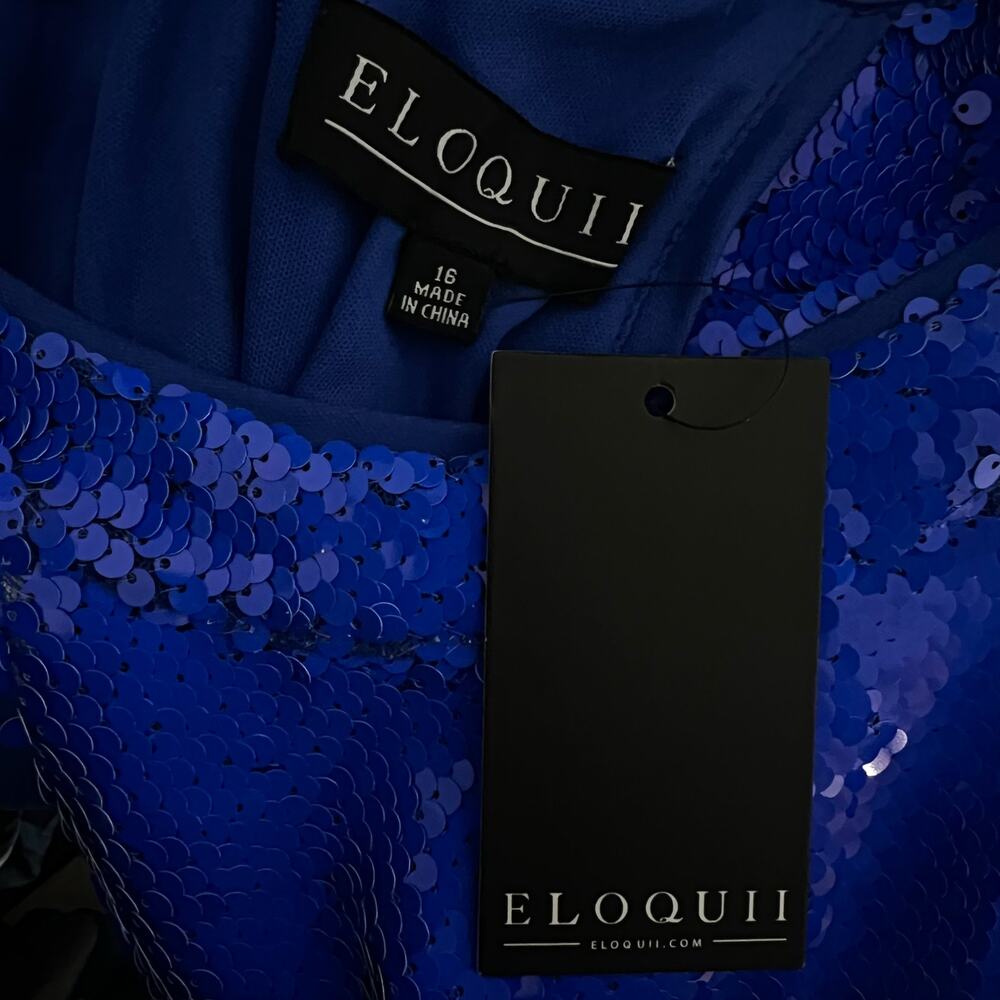 NEW Eloquii | Sequin Blue Halter Sparkle Plus Size Slit Midi Maxi Sexy Dress 16 - Picture 11 of 13